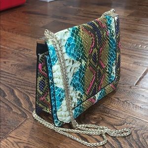 TOPSHOP BLUE WHITE PINK GOLD SNAKESKIN BAG